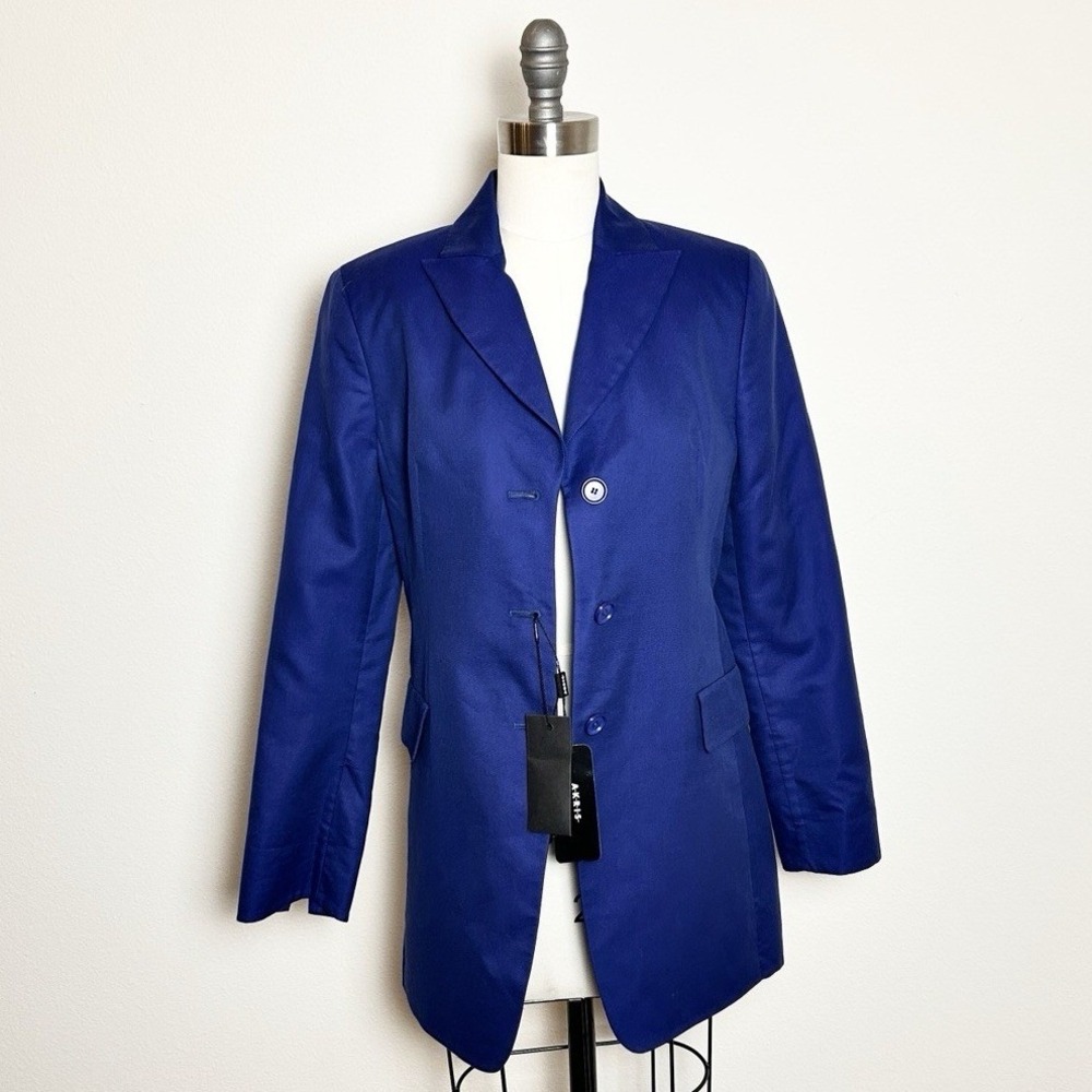 Akris Punto Tyson Jacket Ink Royal Blue Cotton Mulberry Silk Blazer Size 6 NWT